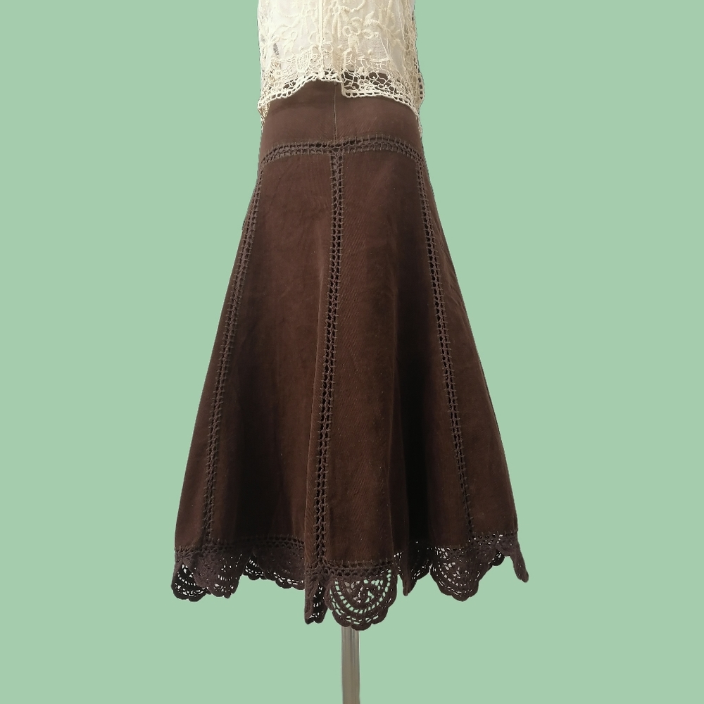 sz: XS~S, brown corduroy long skirt